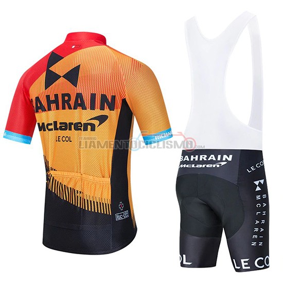 Abbigliamento Ciclismo Bahrain McLaren Manica Corta 2020 Rosso Arancione Nero
